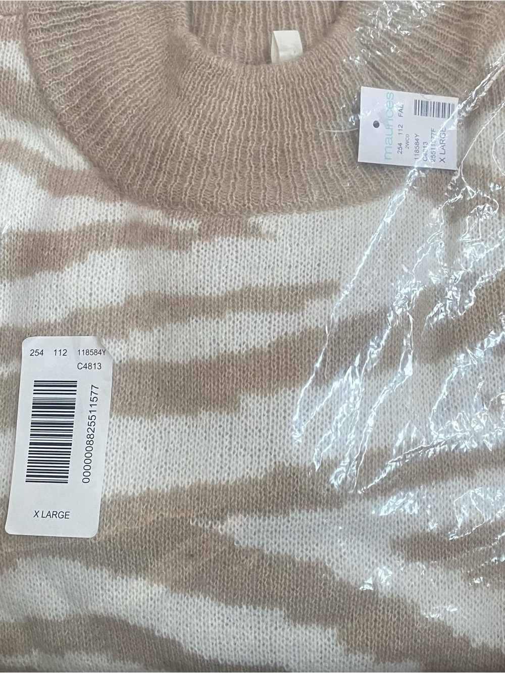 Maurices Beige & Cream Zebra Cowl Neck Sweater